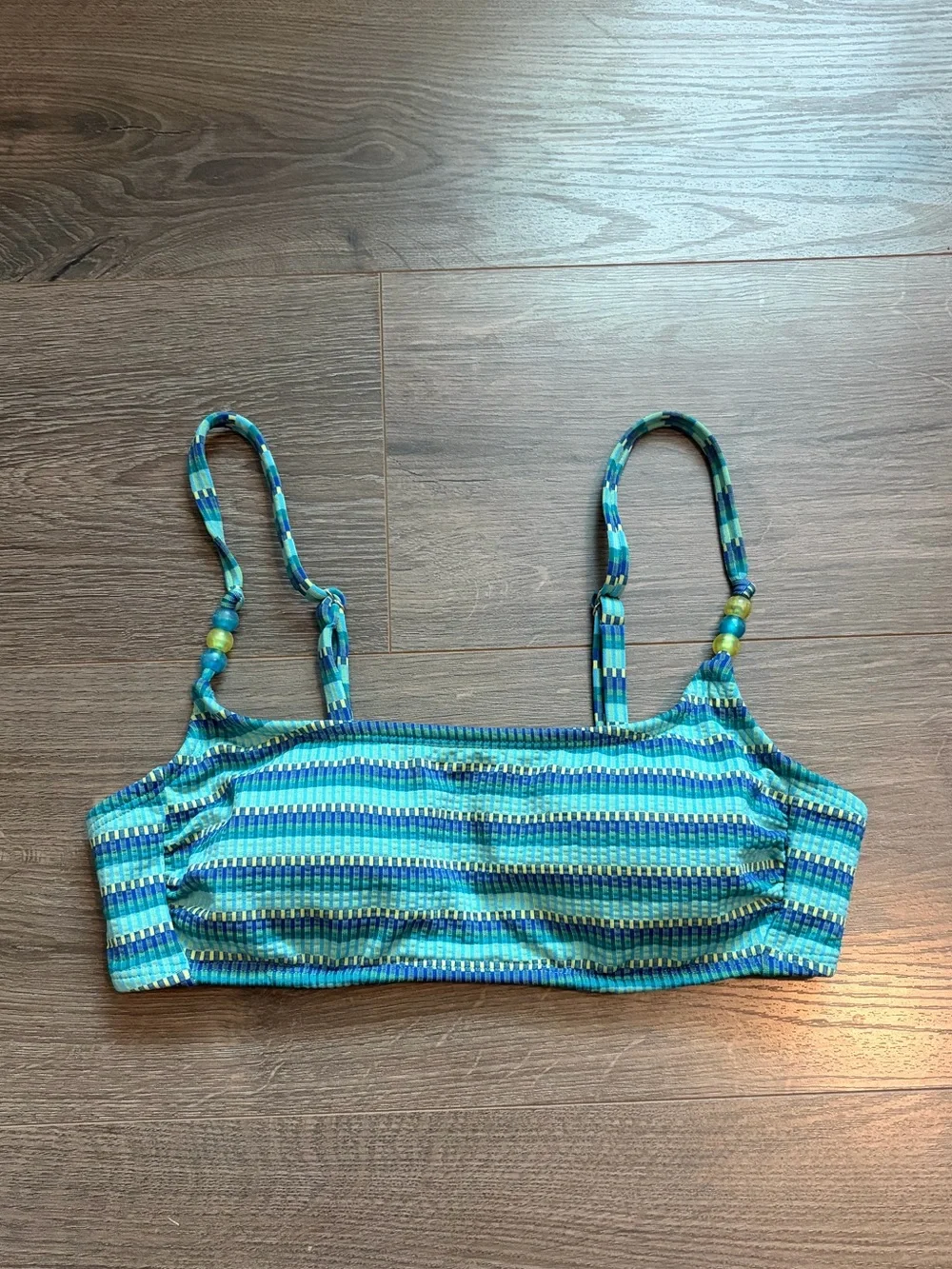 Wild Fable Blue Striped Bikini Set Beaded Straps Size Small